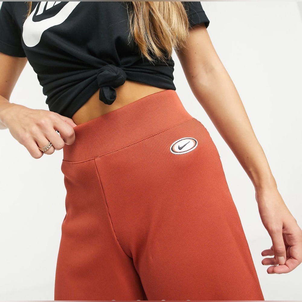 Nike NWT ribbed XL high waist wide leg joggers in rust - Picture 4 of 12